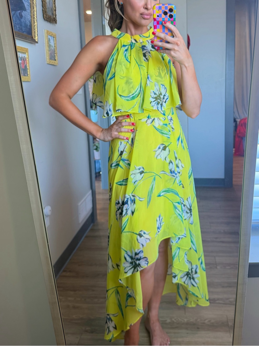 Eliza J Vibrant Yellow Floral Dress SZ 2